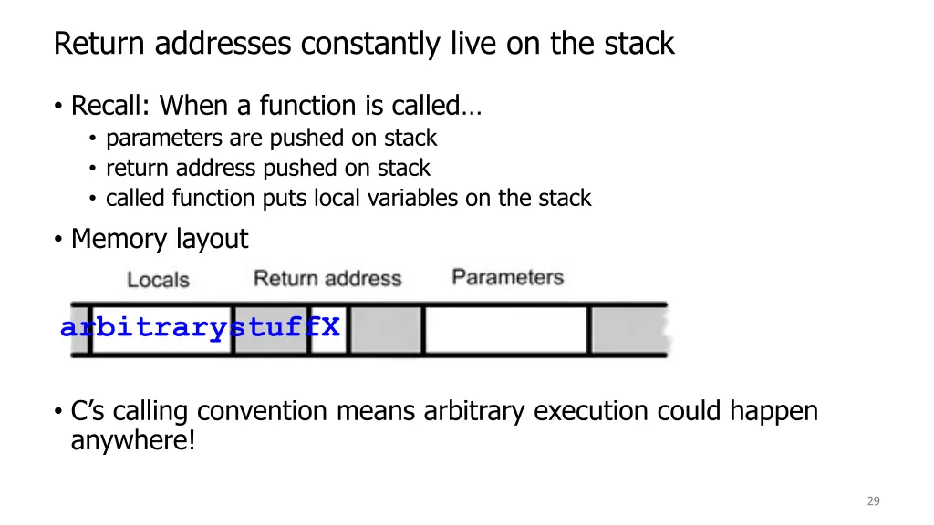 return addresses constantly live on the stack