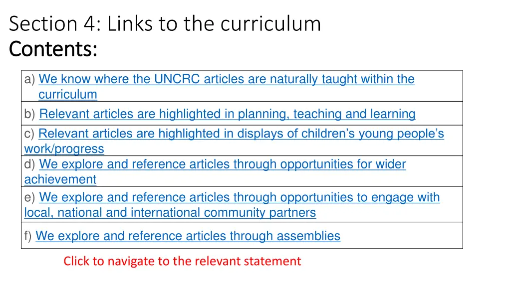 section 4 links to the curriculum contents