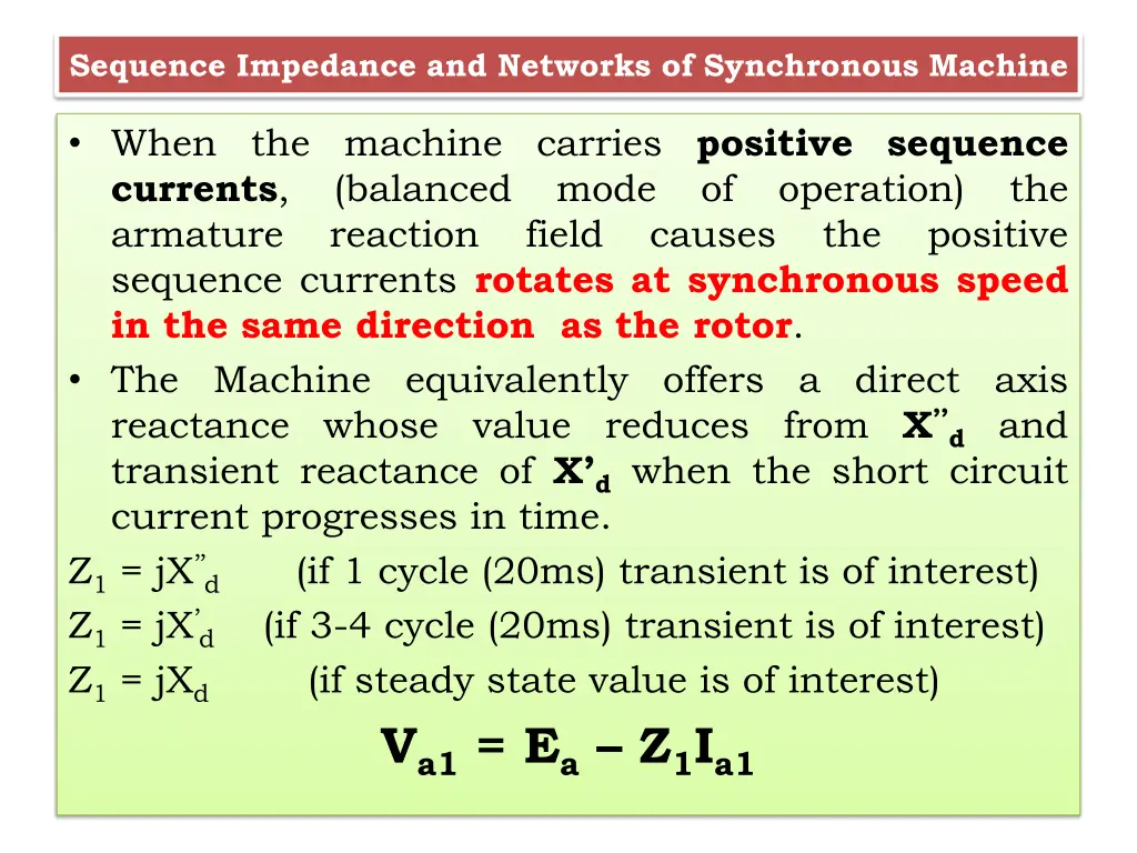 sequence impedance and networks of synchronous