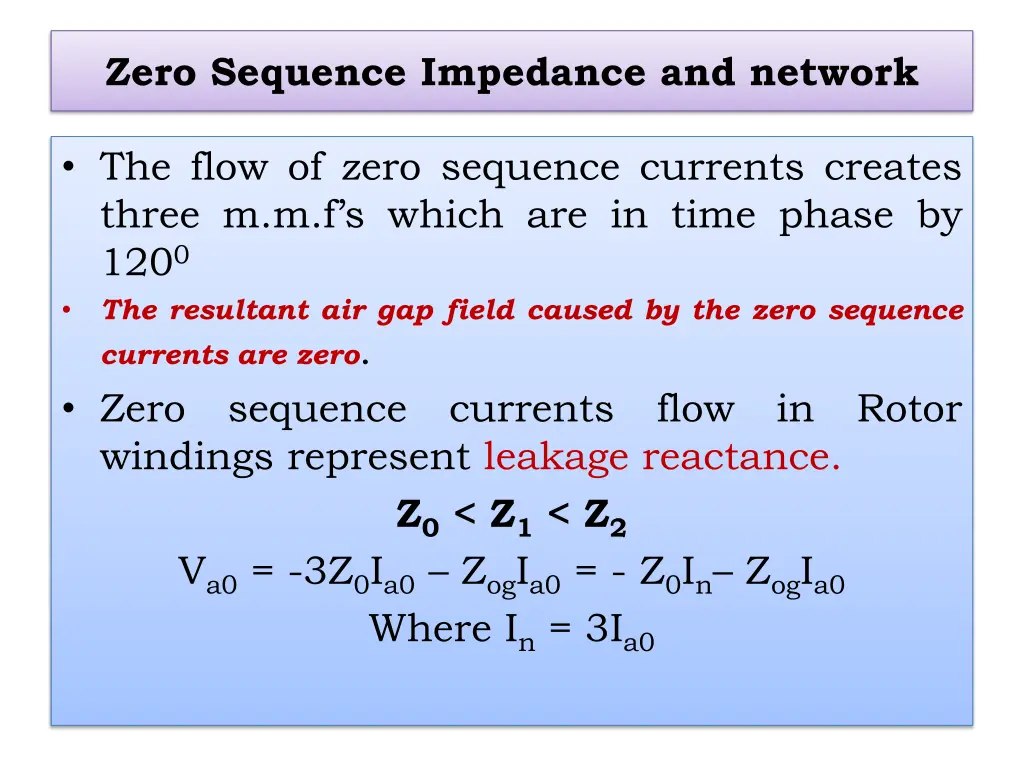 zero sequence impedance and network