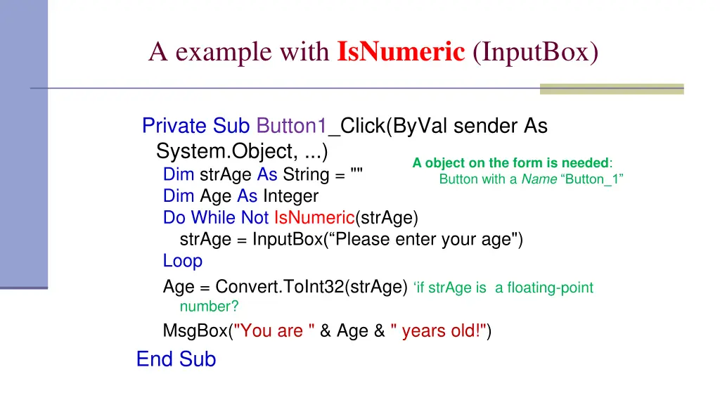 a example with isnumeric inputbox