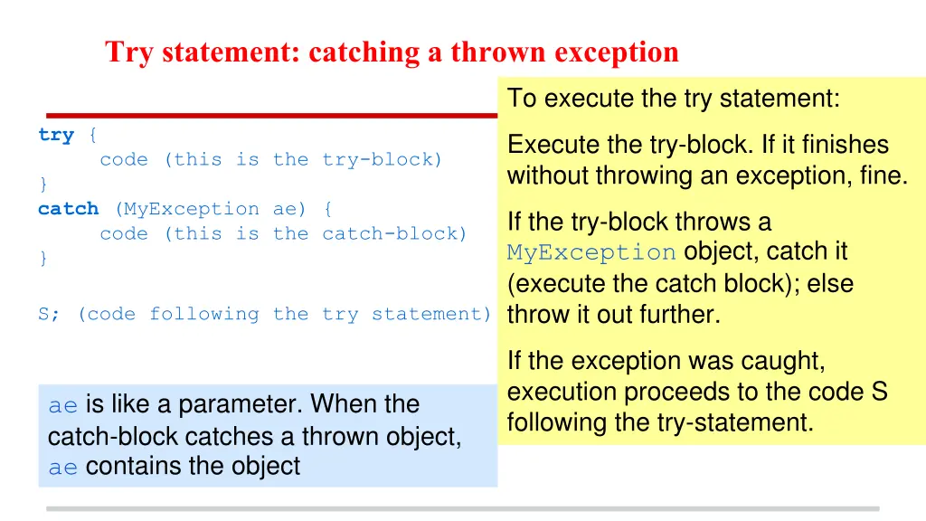 try statement catching a thrown exception