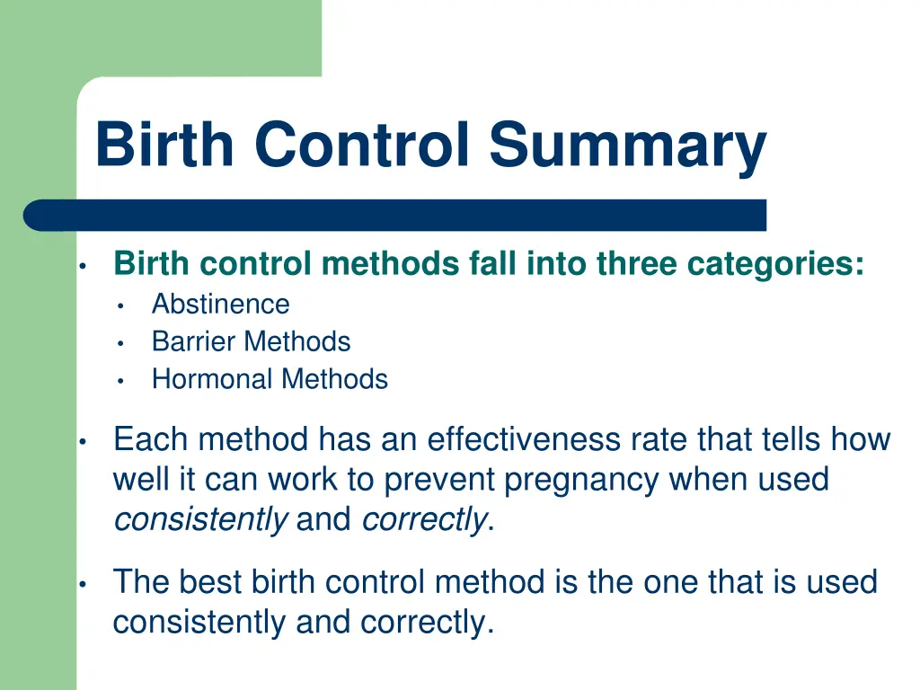 birth control summary