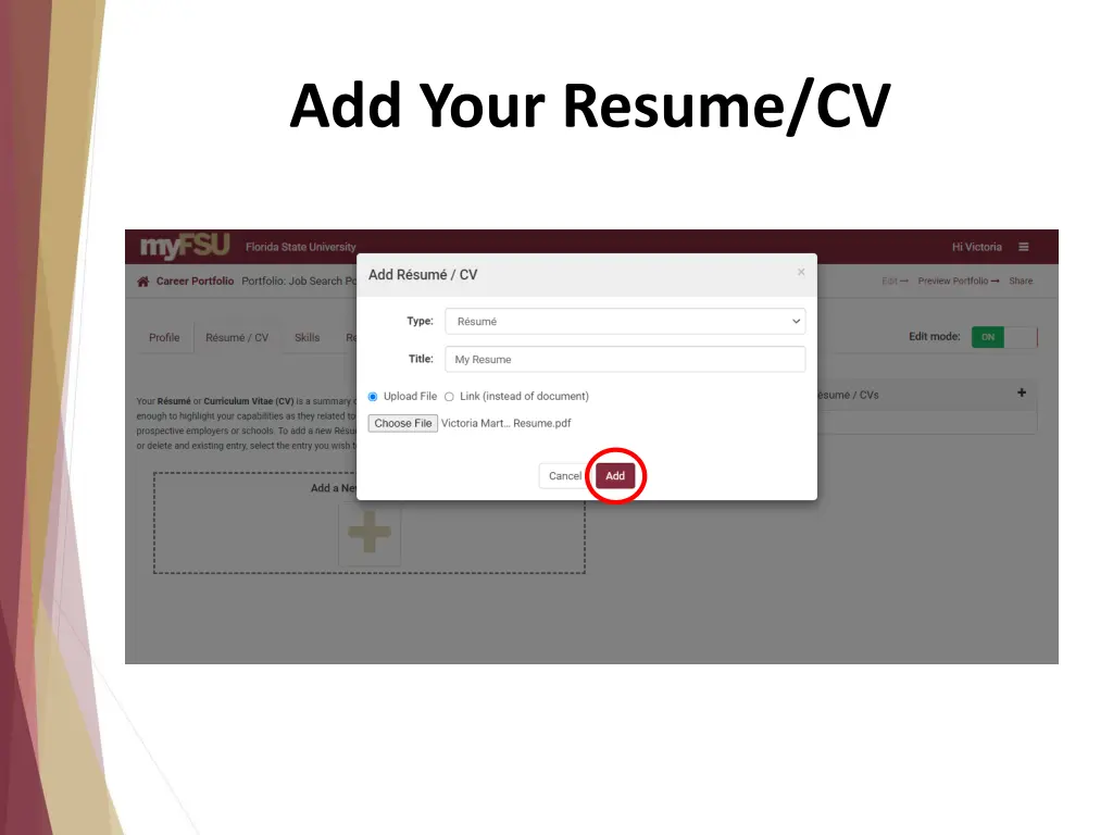 add your resume cv