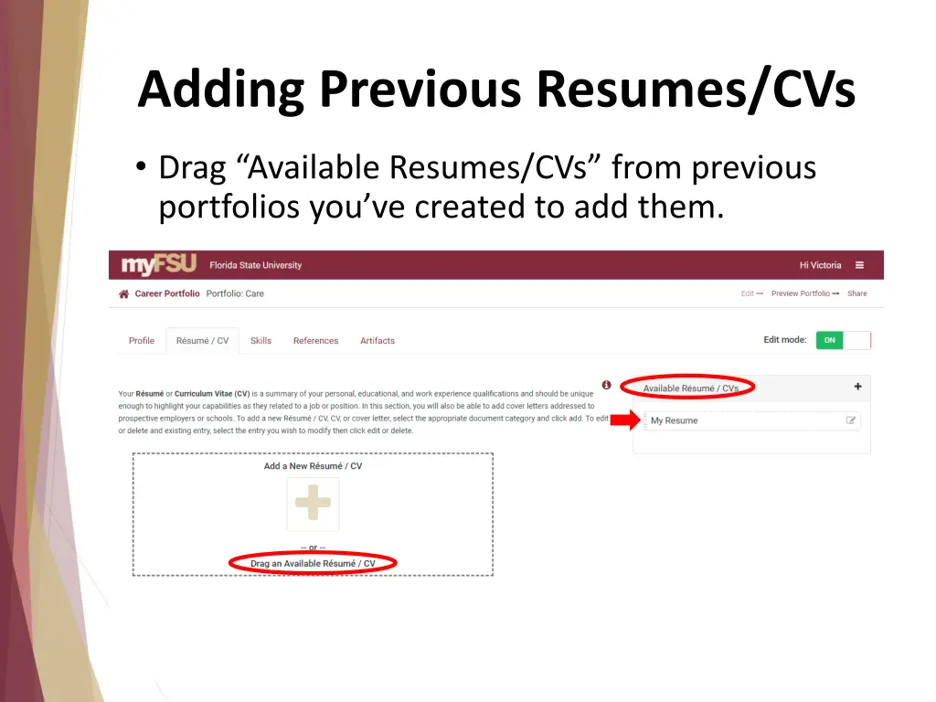 adding previous resumes cvs