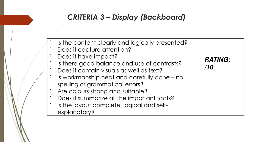 criteria 3 display backboard