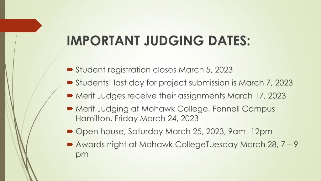 important judging dates