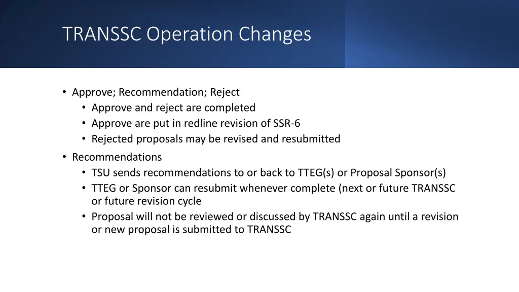 transsc operation changes