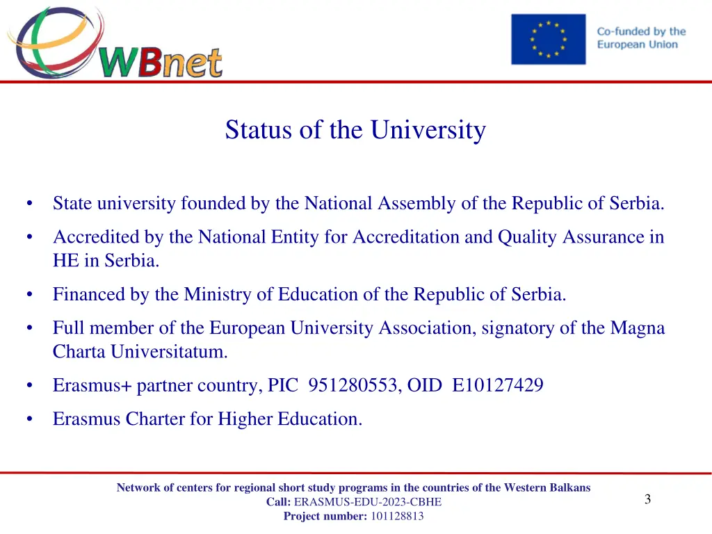 status of the university