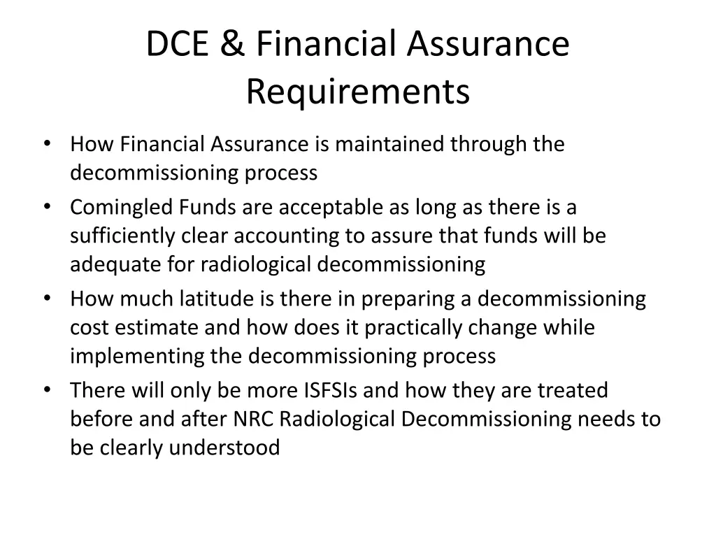 dce financial assurance requirements