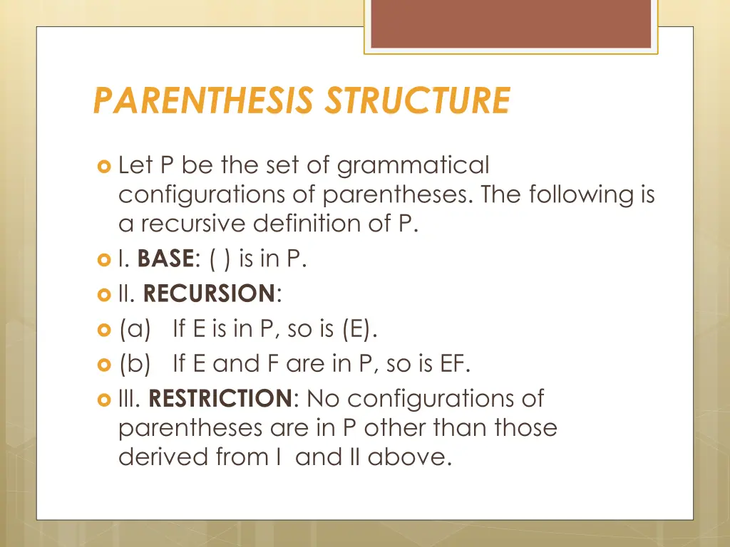 parenthesis structure