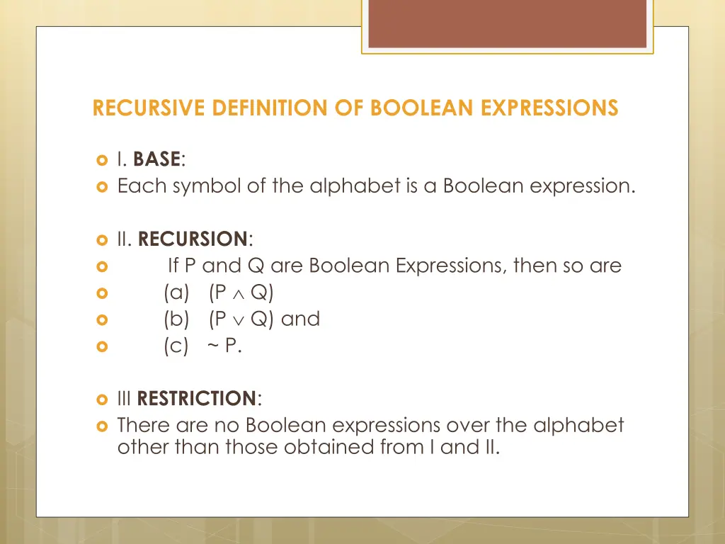 recursive definition of boolean expressions