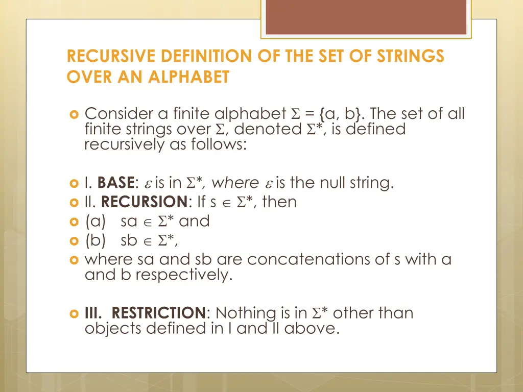 recursive definition of the set of strings over