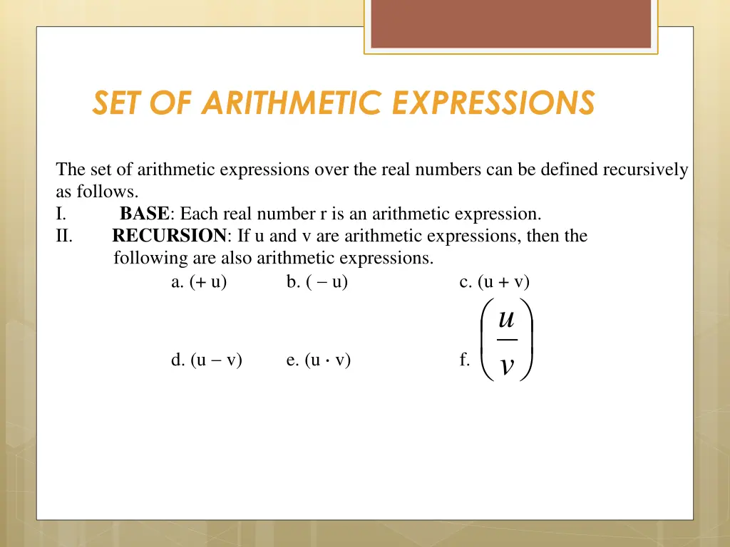 set of arithmetic expressions