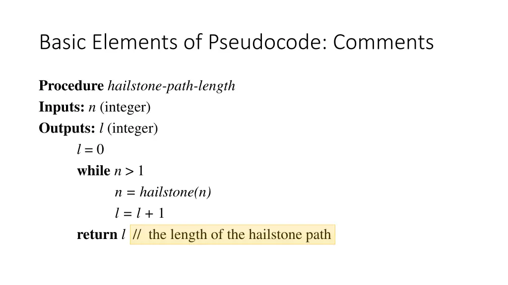 basic elements of pseudocode comments