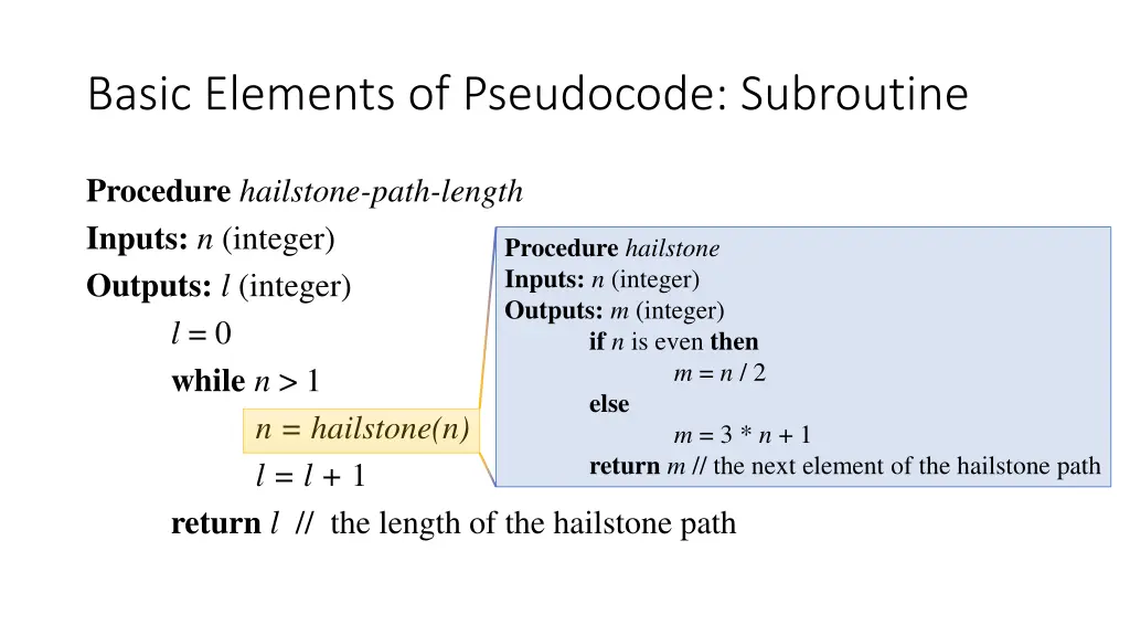 basic elements of pseudocode subroutine