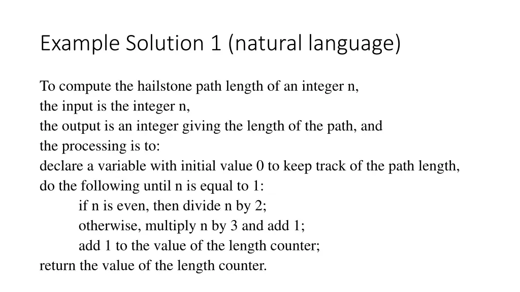 example solution 1 natural language
