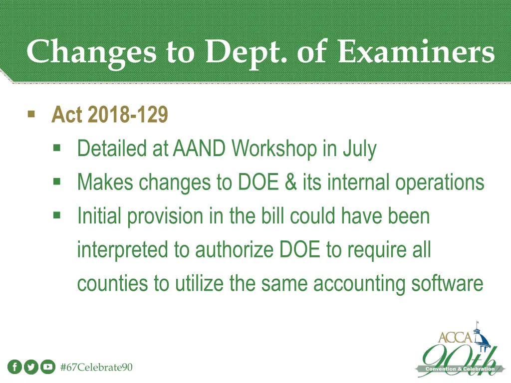 changes to dept of examiners