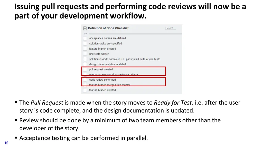 issuing pull requests and performing code reviews