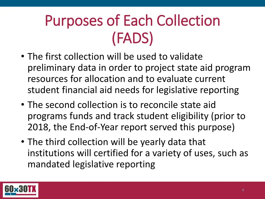 purposes of each collection purposes of each