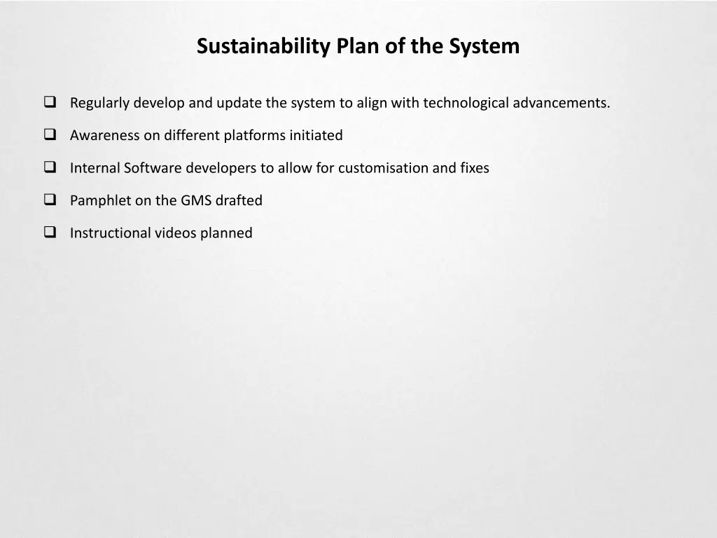 sustainability plan of the system