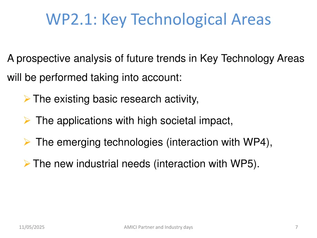 wp2 1 key technological areas