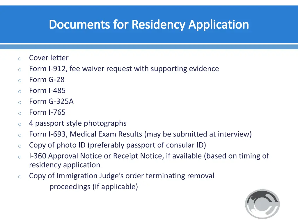 documents for residency application