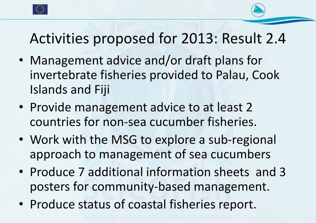 activities proposed for 2013 result