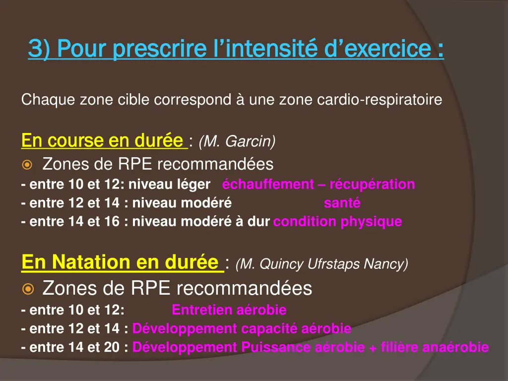 3 pour prescrire l intensit d exercice 3 pour