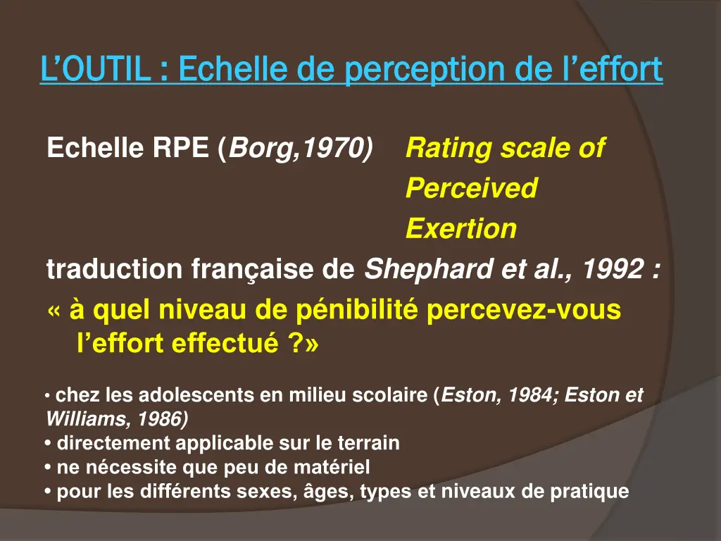 l outil echelle de perception de l effort l outil