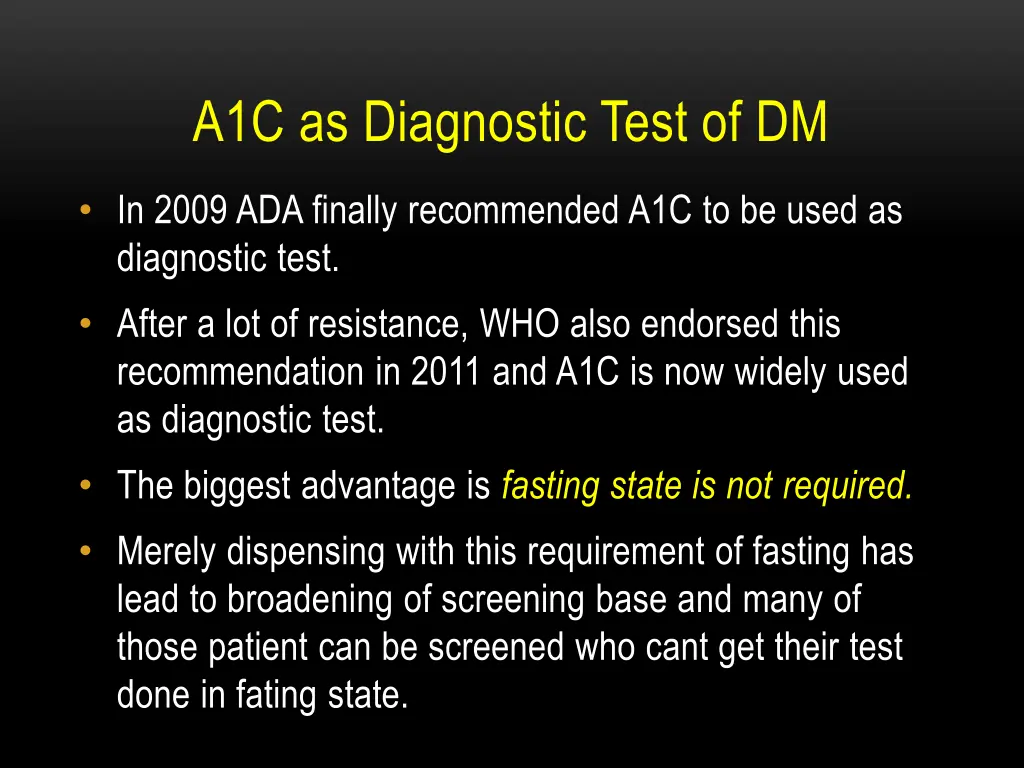 a1c as diagnostic test of dm