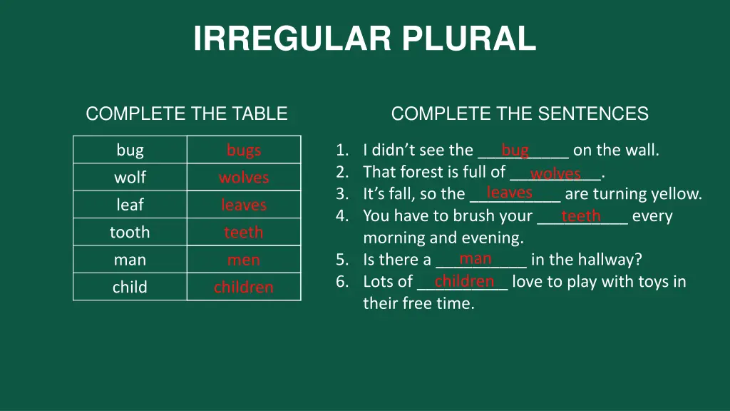 irregular plural