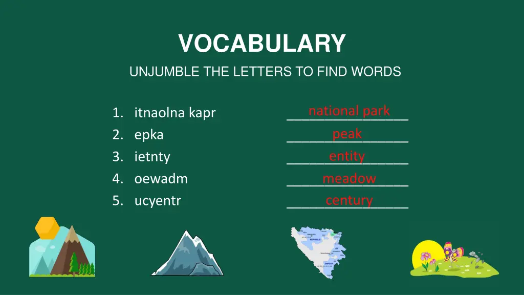 vocabulary unjumble the letters to find words