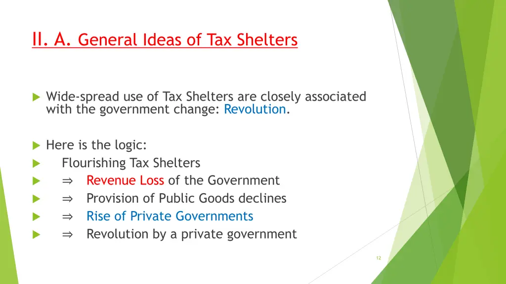 ii a general ideas of tax shelters