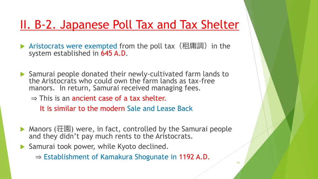 ii b 2 japanese poll tax and tax shelter