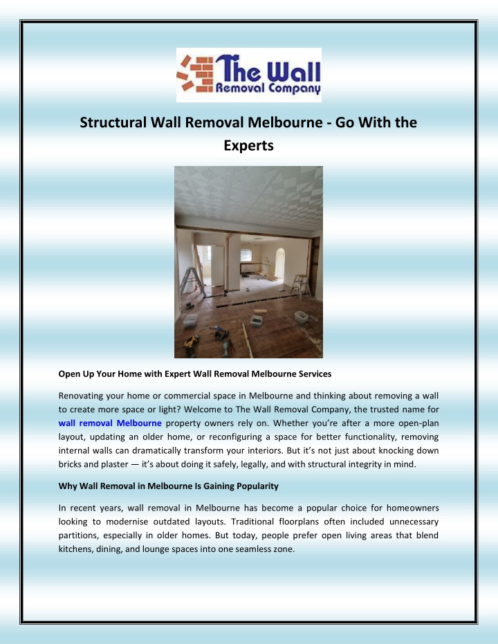 structural wall removal melbourne go with