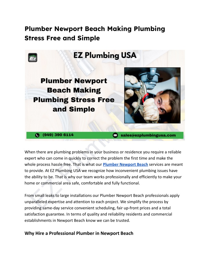 plumber newport beach making plumbing stress free