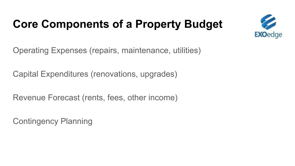 core components of a property budget