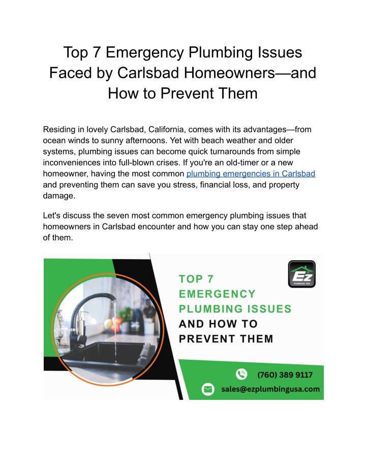 top 7 emergency plumbing issues faced by carlsbad
