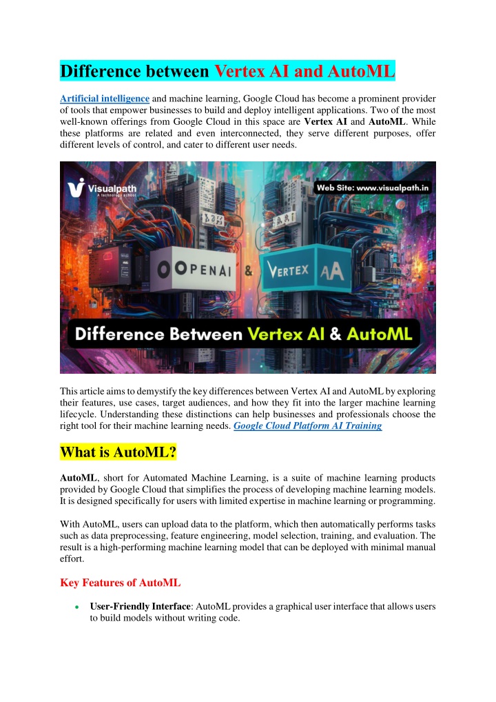 difference between vertex ai and automl