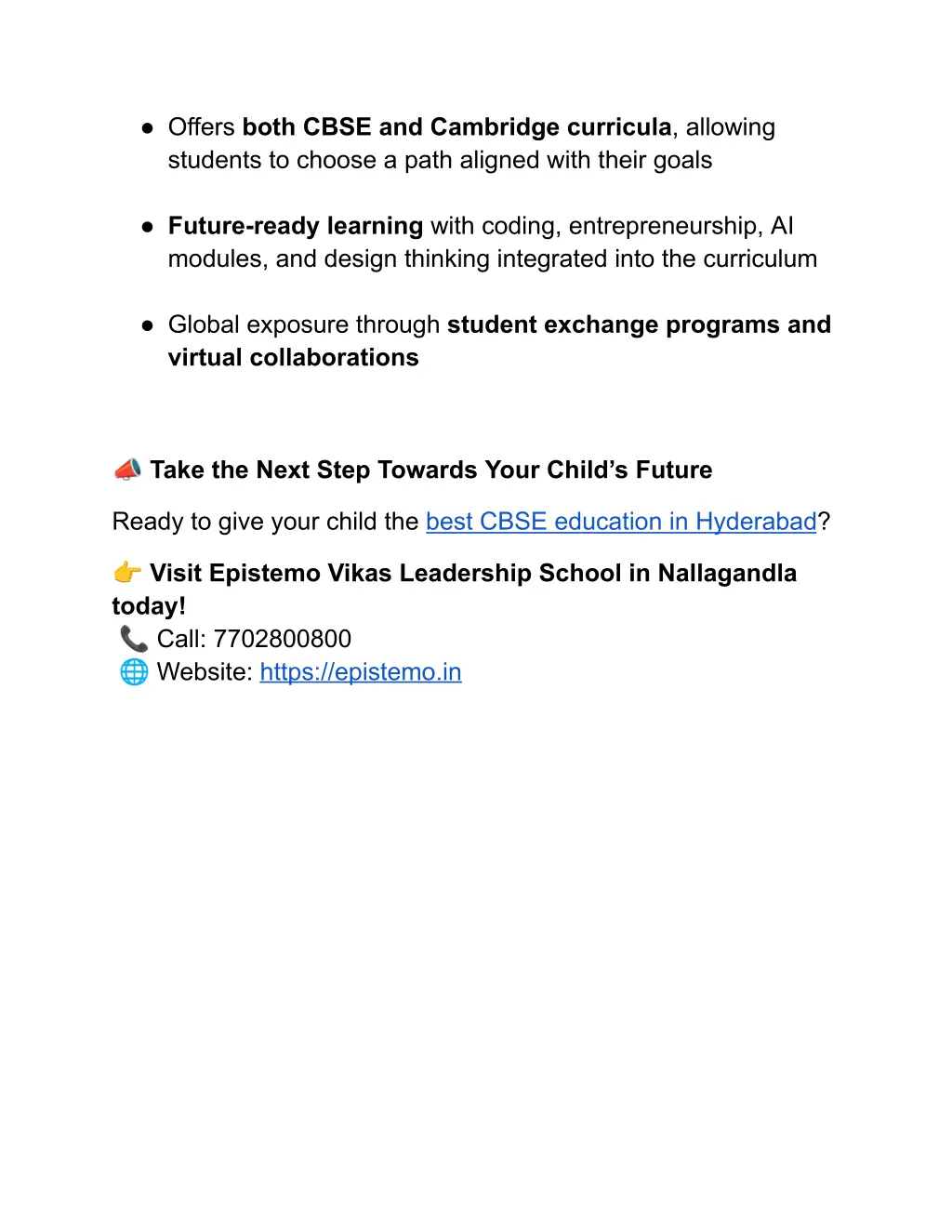 offers both cbse and cambridge curricula allowing
