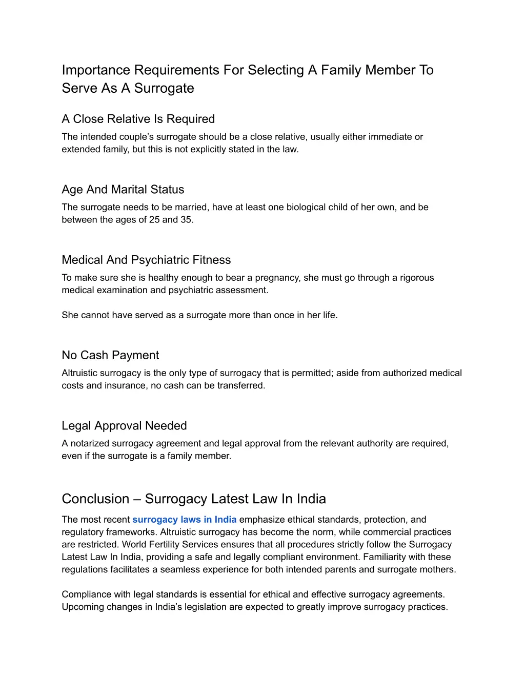 importance requirements for selecting a family