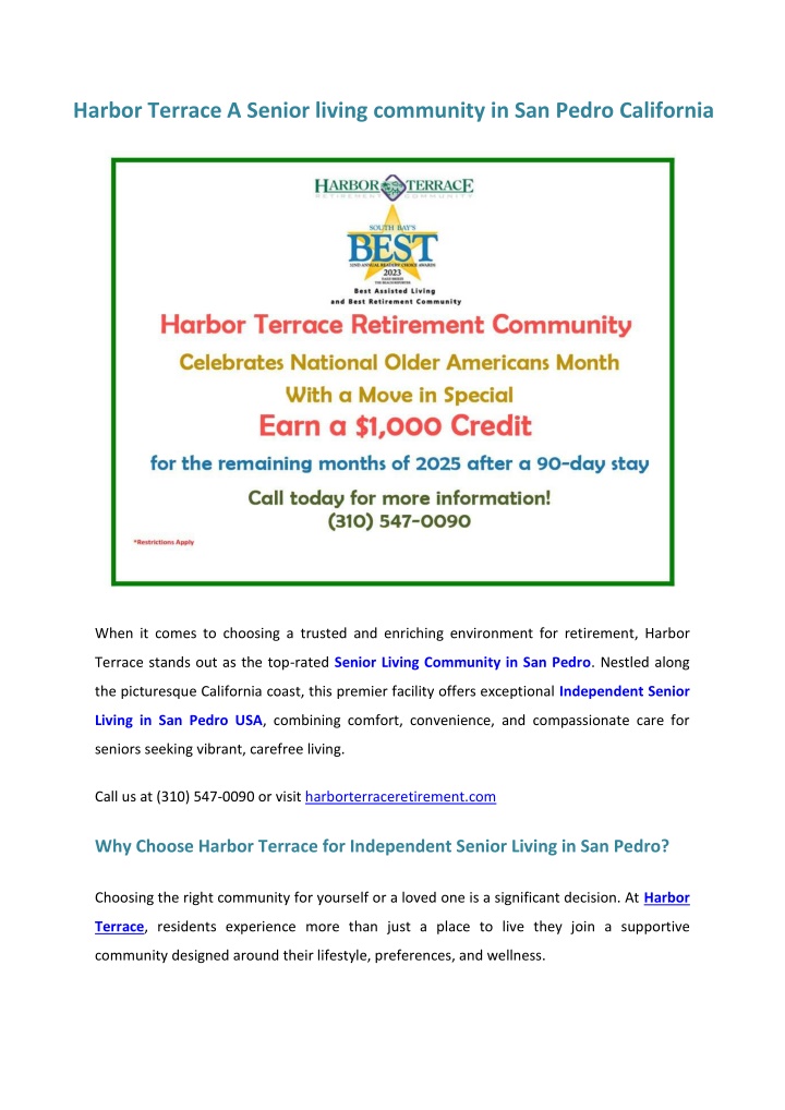 harbor terrace a senior living community