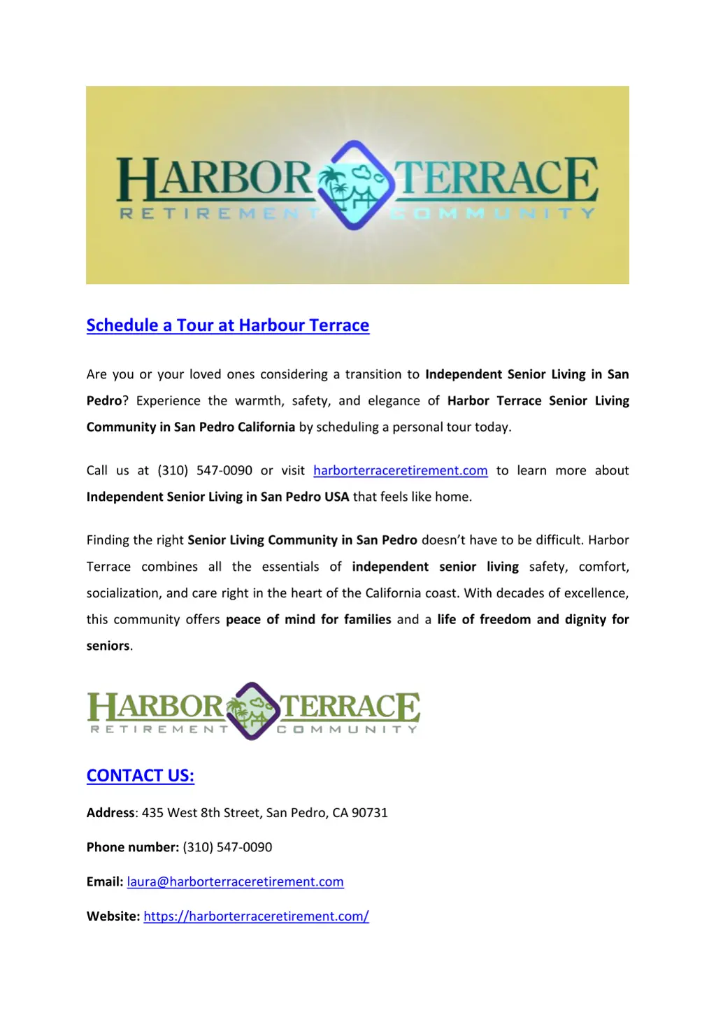 schedule a tour at harbour terrace