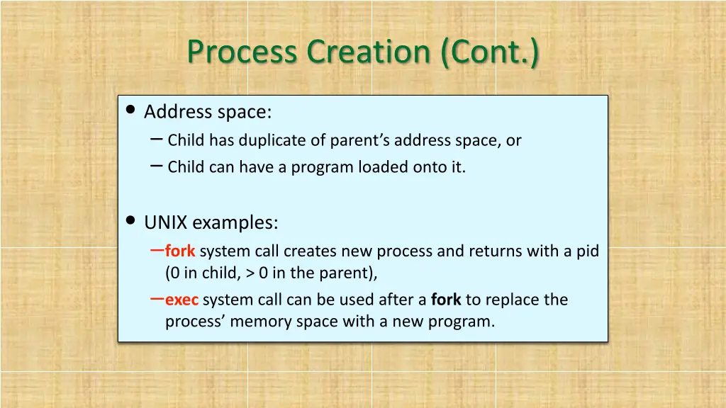 process creation cont
