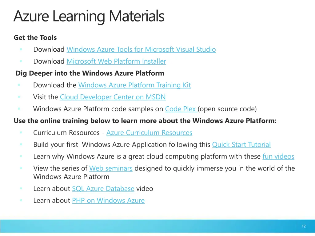 azure learning materials