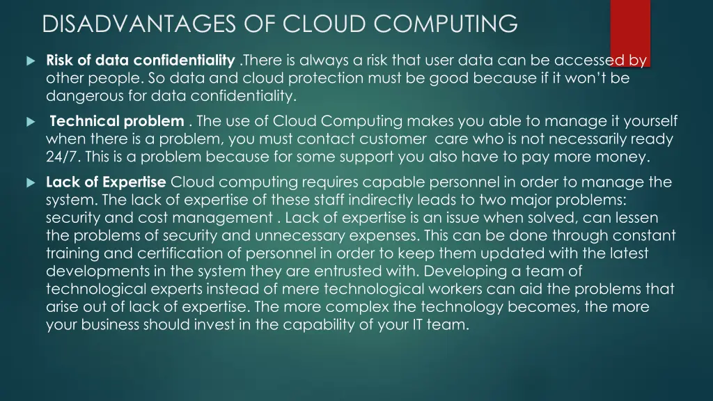 disadvantages of cloud computing