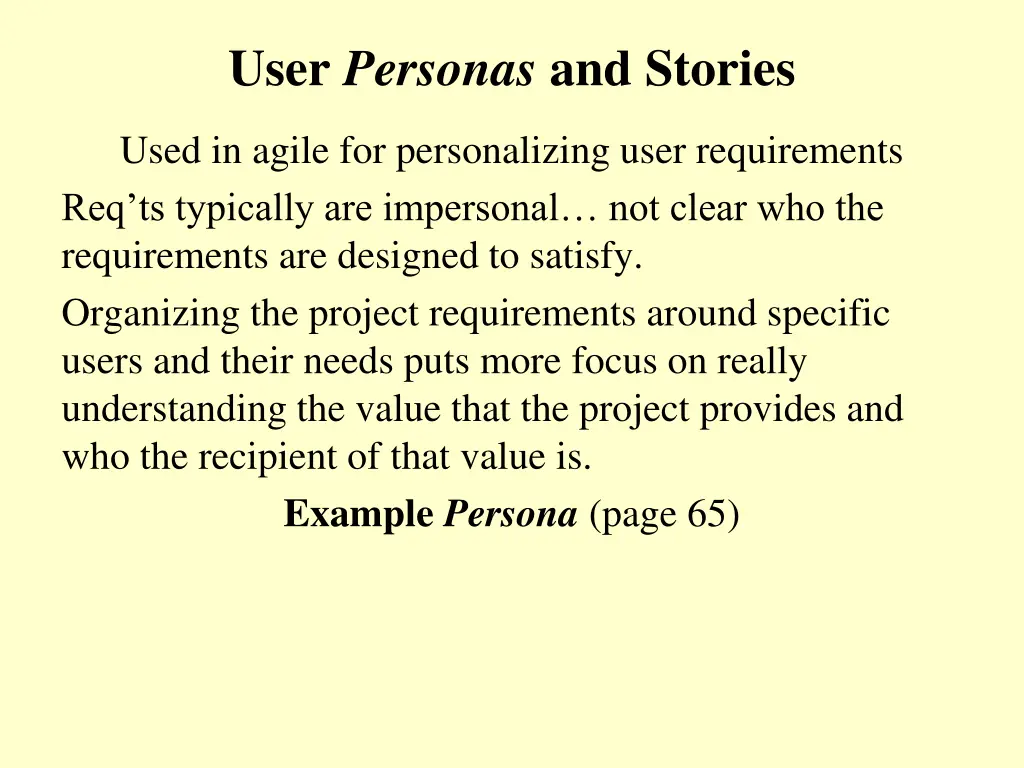 user personas and stories