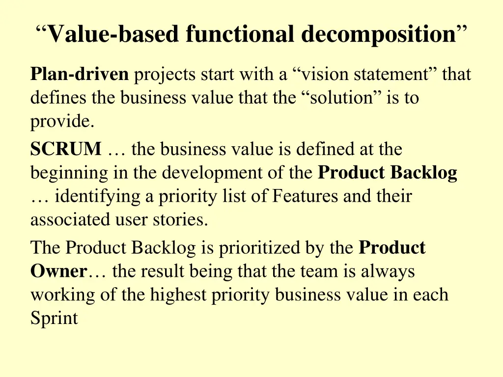 value based functional decomposition