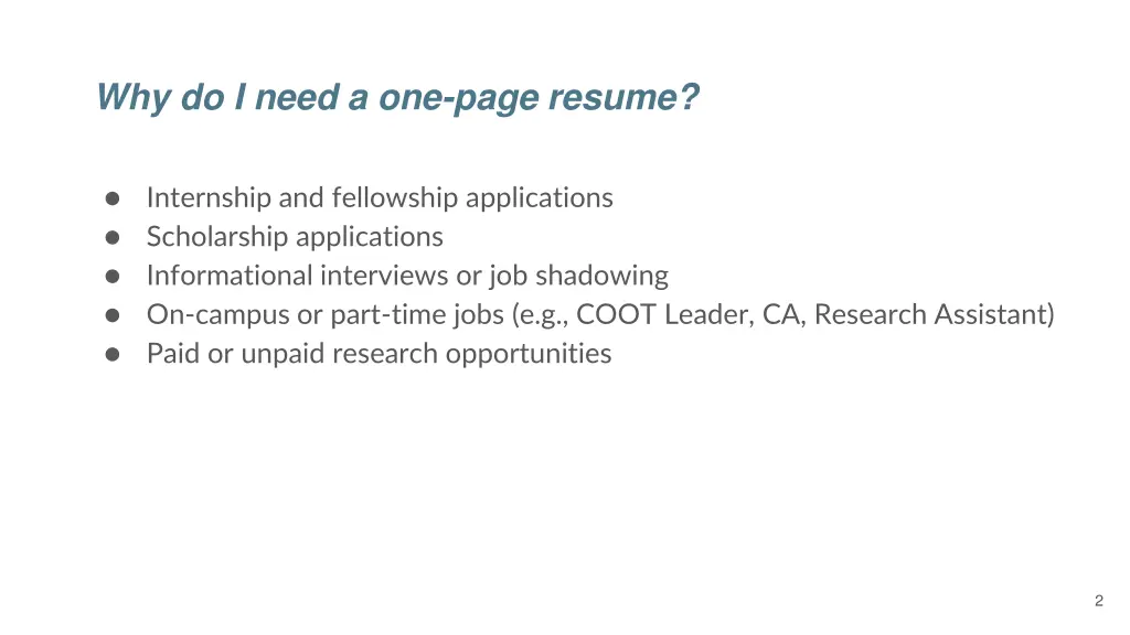 why do i need a one page resume